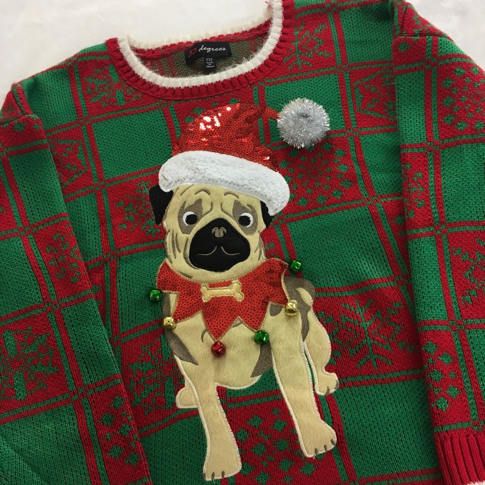 Ugly Christmas Sweater Pug Puppy Dog - Picture 2 of 6